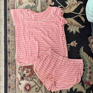 LAKE Salmon Striped Short Sleeve Top and Shorts pajama Set